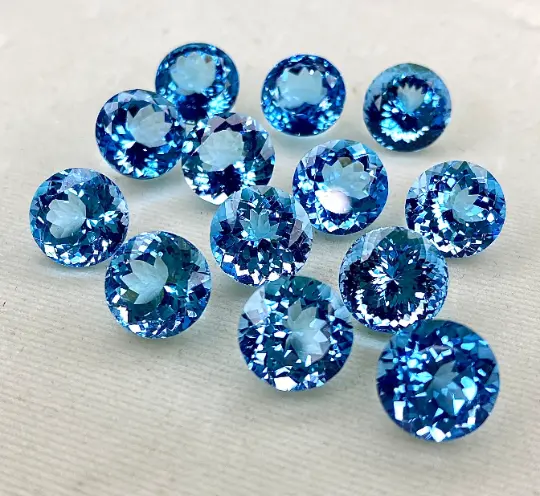 Lupa facetada redonda de topacio azul natural limpia suelta piedra preciosa para joyería