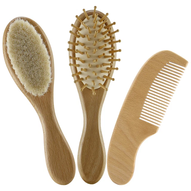 1 Set Baby Brush and Comb Hair Care Wool Hair Brush Wooden Hair Comb Baby