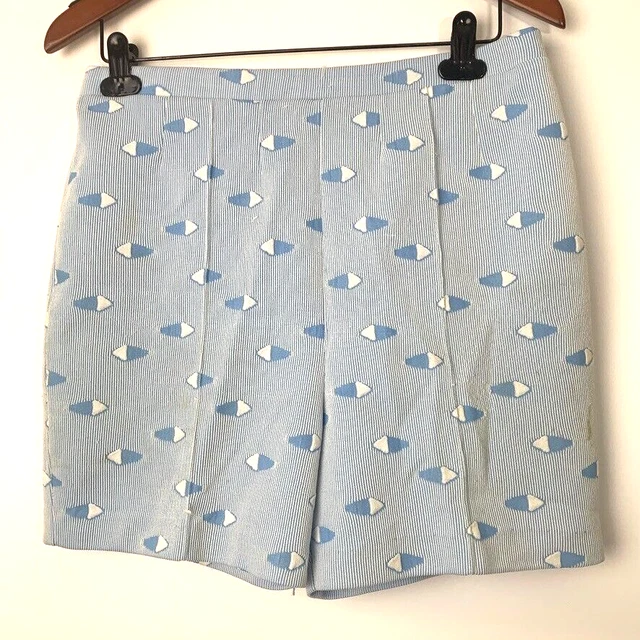 VTG Woolco Women's 70s Blue Stroller Patterned High Rise Polyester Shorts 30x4