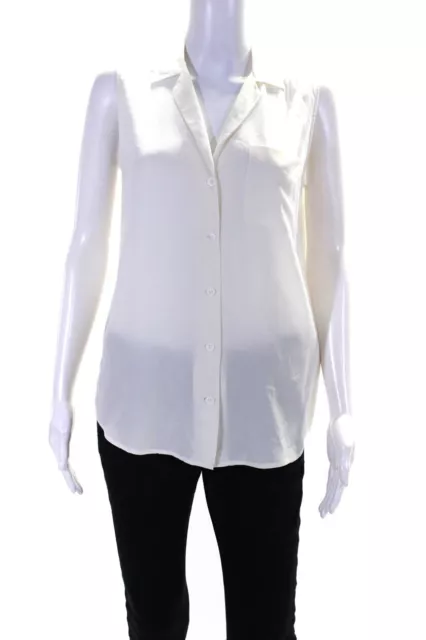 Equipment Femme Womens Ivory Silk Collar Button Down Sleeveless Blouse Size S