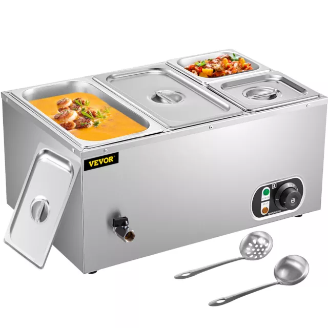 VEVOR Commercial Food Warmer Stainless Steel Bain Marie 2x1/3GN & 2x1/6GN Pan
