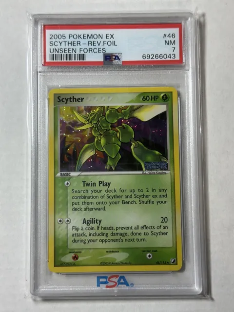 Scyther PSA 7 46/115 Ex Unseen Forces REVERSE HOLO FOIL Pokemon Card
