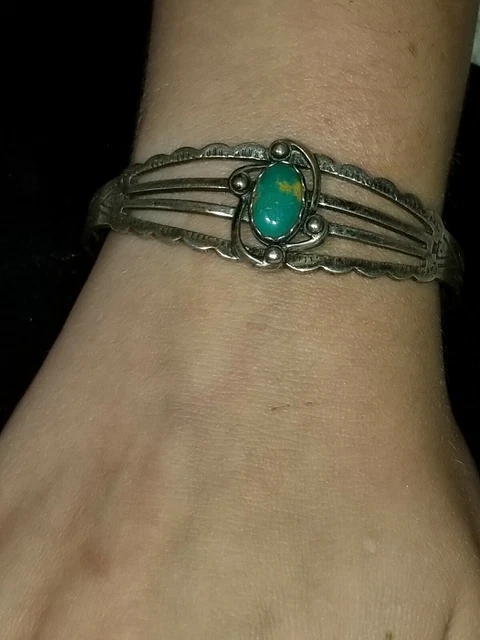 Vintage HARVEY ERA NAVAJO Sterling Silver TURQUOISE Cuff BRACELET RARE STONE&@#$