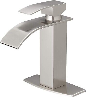 Brushed Nickel Bathroom Faucet Single Handle Vanity Sink Faucet Waterfall Spout