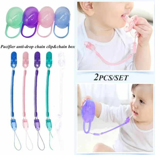 Dummy Nipple Holder Baby Soother Chain Transparent Box Spring Pacifier Clip
