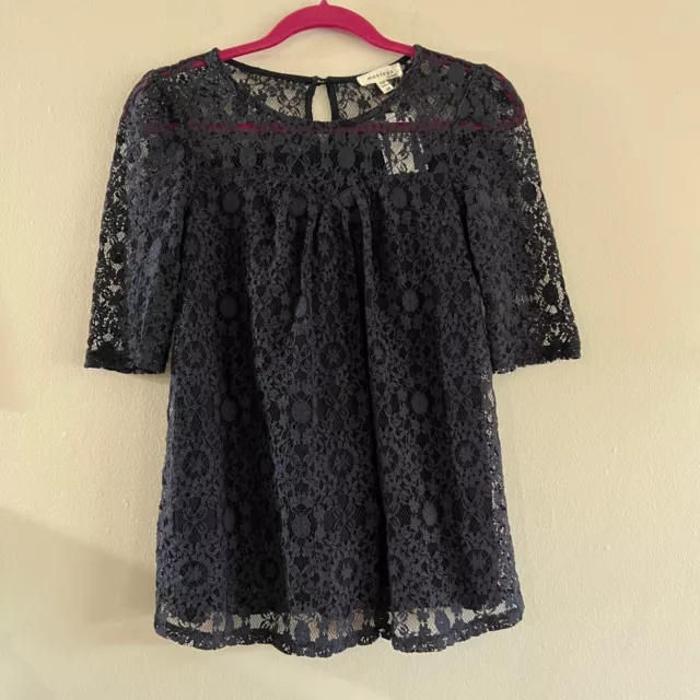 New Monteau Los Angeles Blue Lace Floral Blouse Size Medium