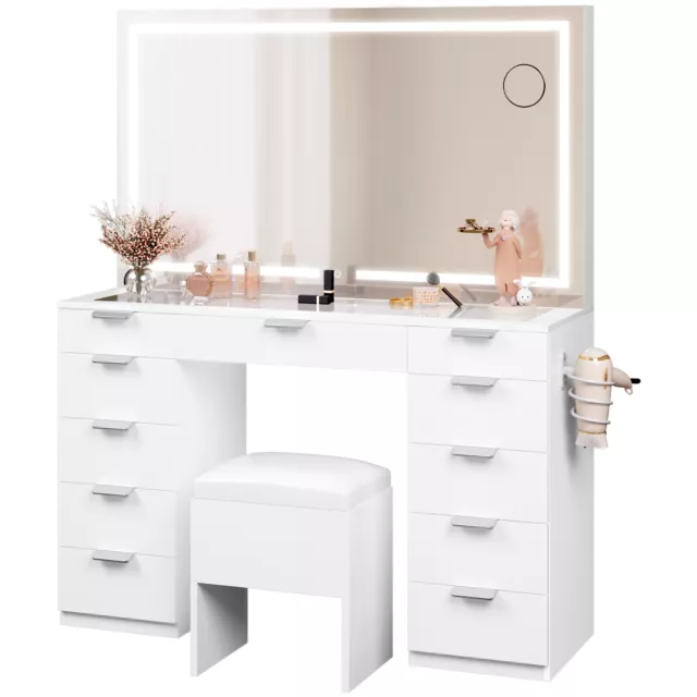 Vanity Desk Set with Large LED Lighted Mirror with 11 Drawers for Bedroom NEW