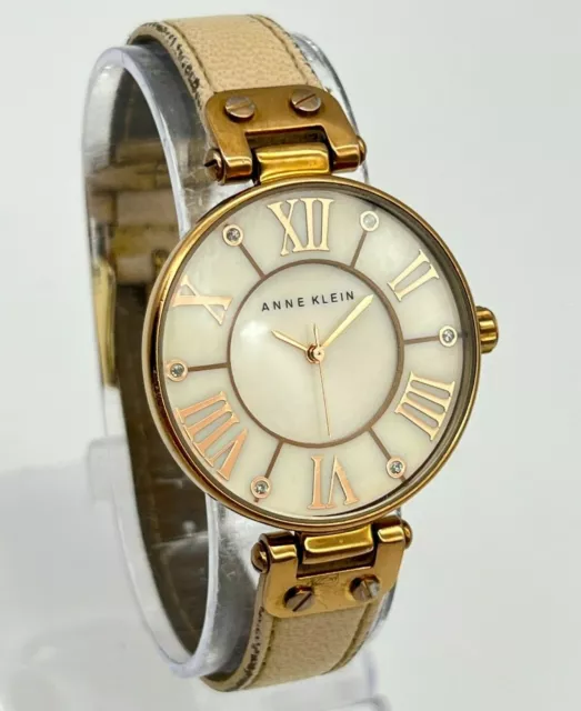 Ladies ANNE KLEIN Rose Gold Tone, Pink Leather Watch, Crystal Accents, 10/9918