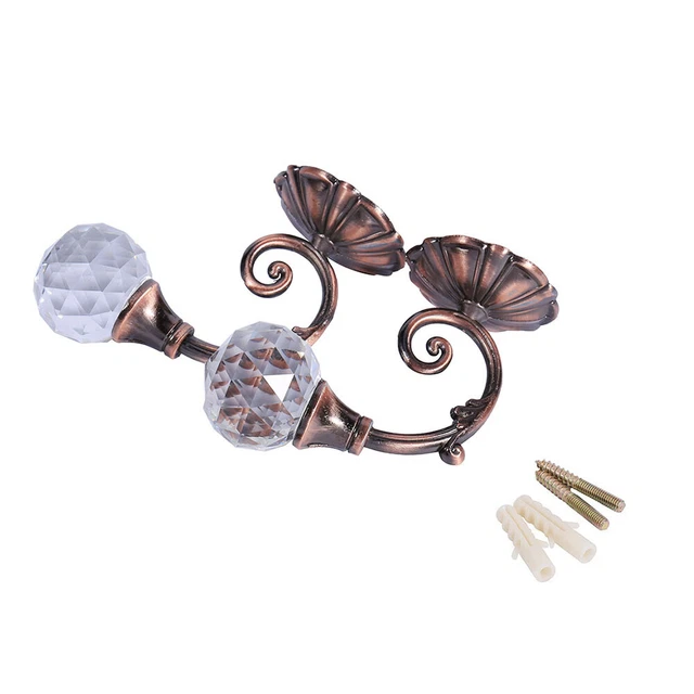 (Red Brozen)2 PCS Crystal Glass Curtain Holdbacks Wall Mounted Curtain Tieback