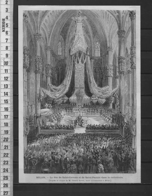G343 / Engraving 1874 / Milan La Fete De Saint-Gervais Et De Saint-Protais