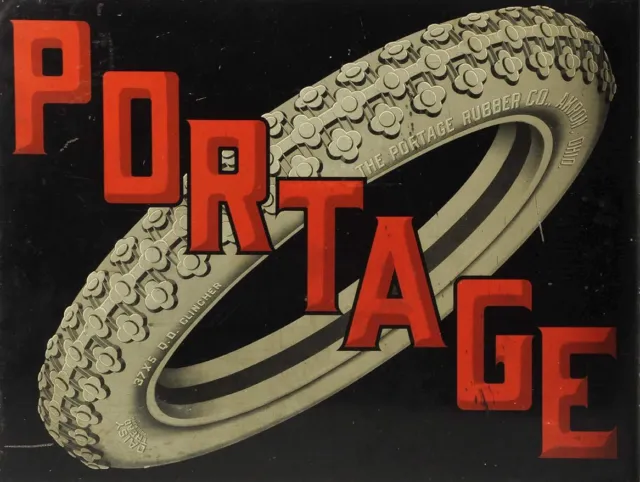 (12) The Portage Rubber Co Akron Ohio 16" Heavy Duty Usa Metal Tires Adv Sign