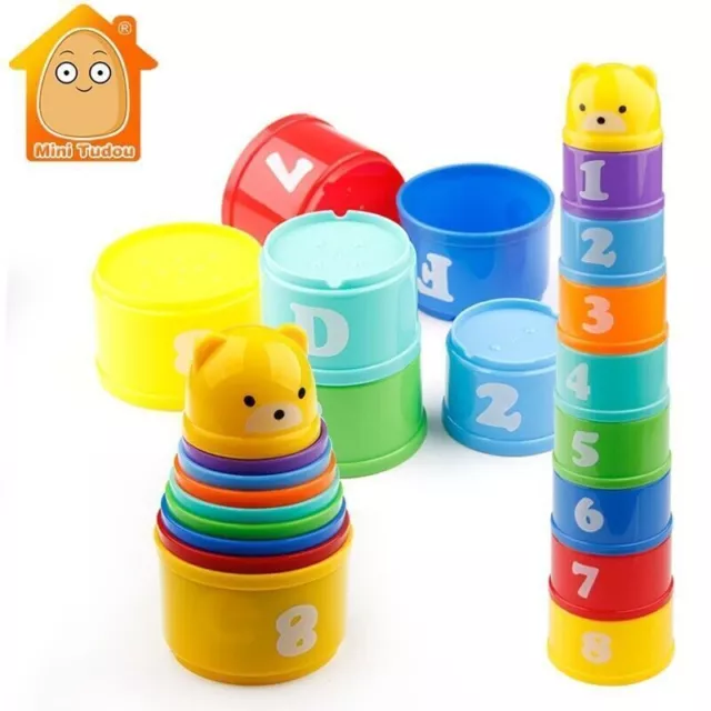9pcs Baby Cups The First Years Stack Up Bathtub Toys for Kids Fun Cups Game Set
