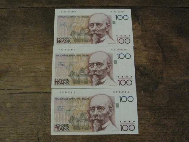 BELGIQUE: 3 Billets de 100 Francs Type: BEYAERT ( 2 x avec Numero Consécutives )