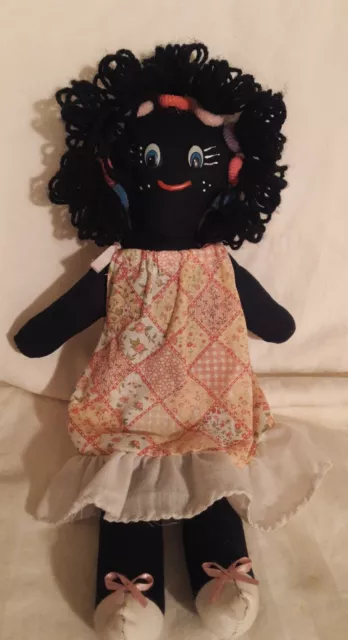 African American Folk Art Primitive Style Cloth Rag Doll Floral Patch Dress
