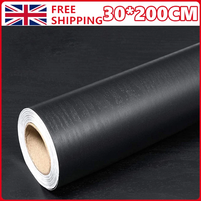 Black Wood Grain Wallpaper Self Adhesive Vinyl Waterproof Furniture Sticker 2M