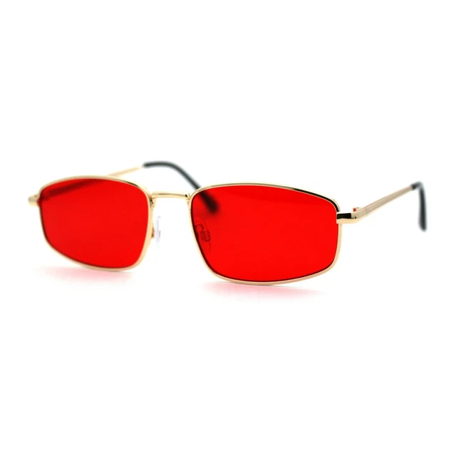 Mens Retro Vintage Style Narrow Triangular Metal Rim Sunglasses