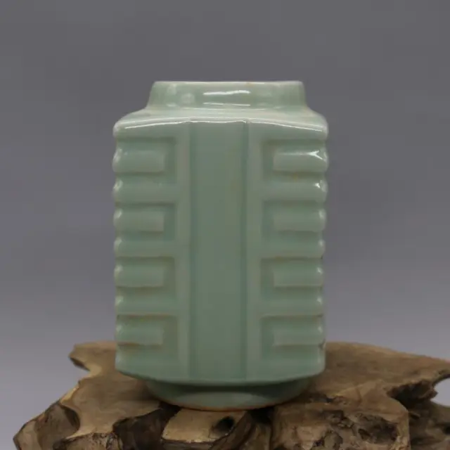 7.08” Chinese Porcelain Song Dynasty Longquan Kiln Celadon Glaze Cong Vase