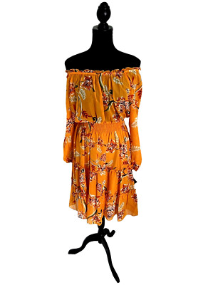 Kate and Lily Off Shoulder Blouson Dress Womens 10P Petite Multicolored Floral