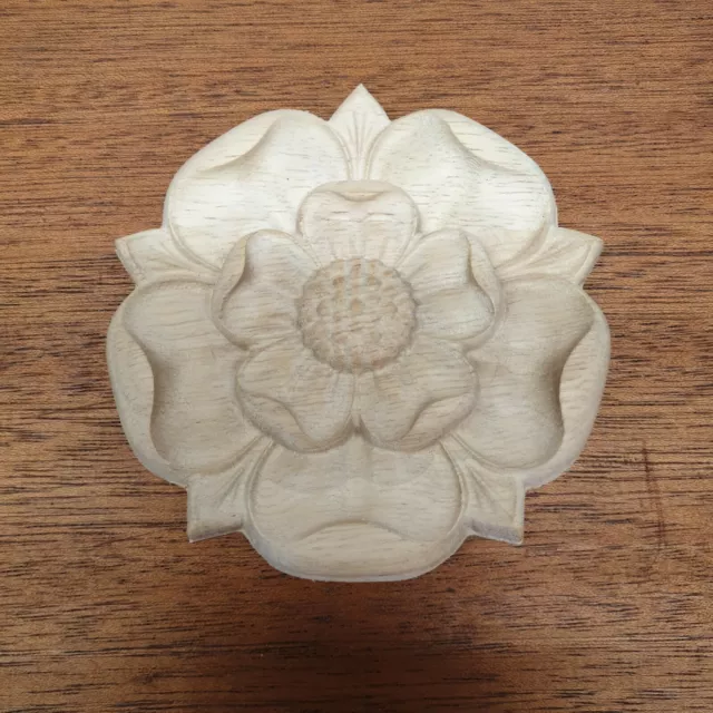 100mm Tudor Rose Yorkshire Rose Carved Onlay Applique Cabinet Fireplace