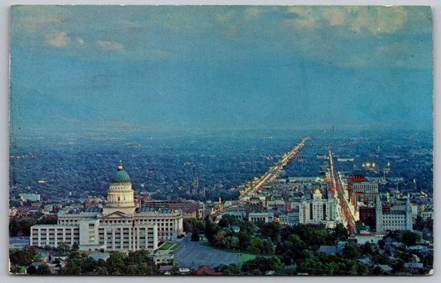 Salt Lake City Utah Aerial View Night State Capitol Government Building Postcard