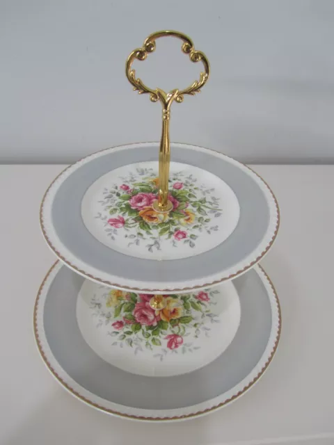 Portland Large 2 Tier Matching CAKE STAND High Tea Cup Cakes Wedding Rose Floral