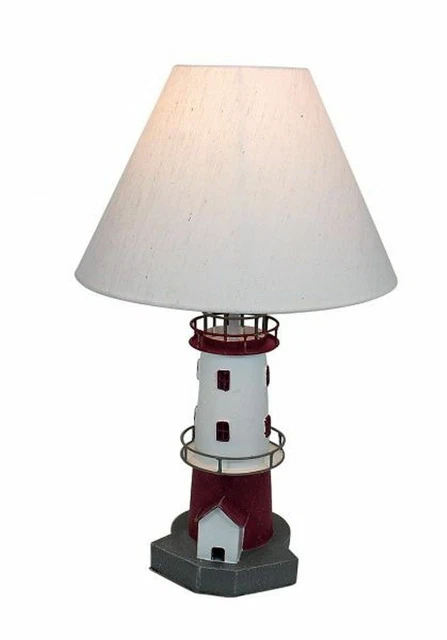 Maritime Leuchtturm Lampe, Tisch Lampe, Metall Rot Weiß 48 cm