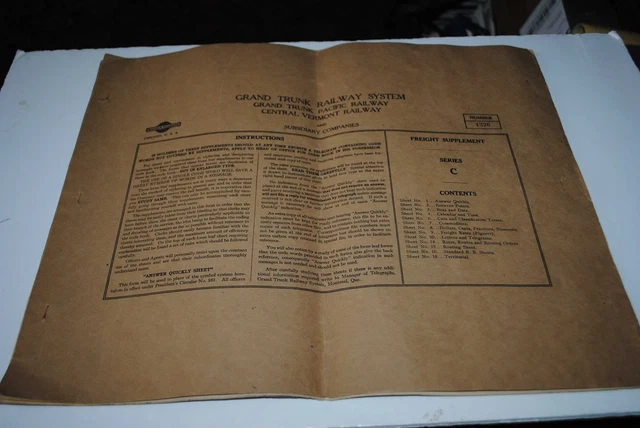 1918 Grand Trunk/CV Lg Format Cipher Code Supplement