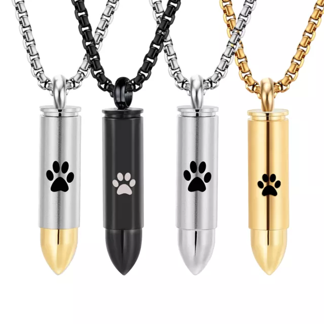 Pet Dog Paw Print Urn Necklace Bullet Pendant for Ash Memorial Cremation Jewelry