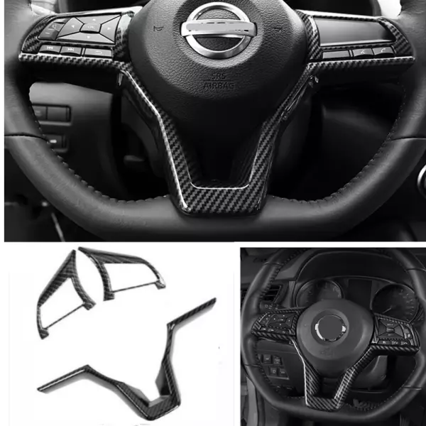 3x Carbon Fiber ABS Internal Steering Wheel Trim 3pcs For Nissan Sentra 2020-24