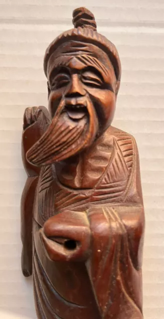 Antique Chinese Hand Carved Wooden 8”Fisherman Figurine