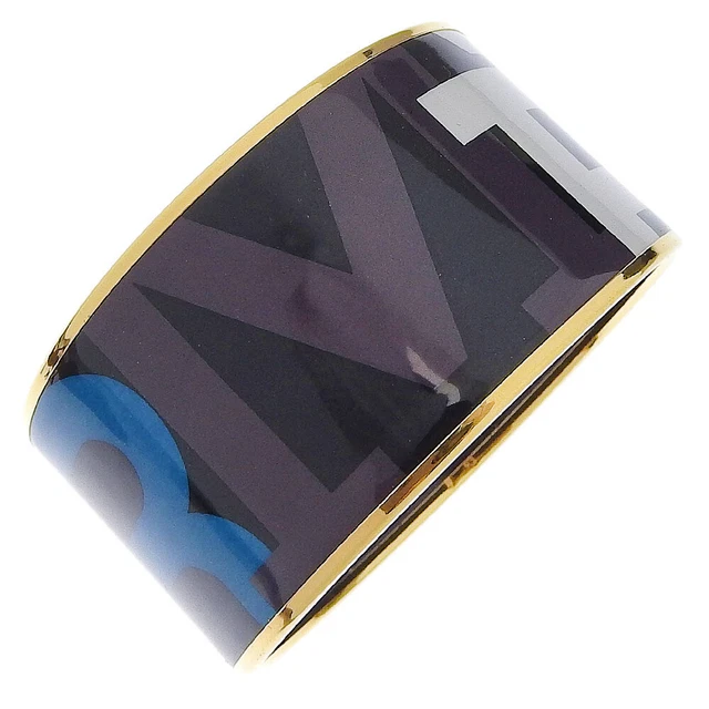 HERMES Emaille TGM Logo Cloisonne Bangle Gold Plated Black/Multicolor Women's