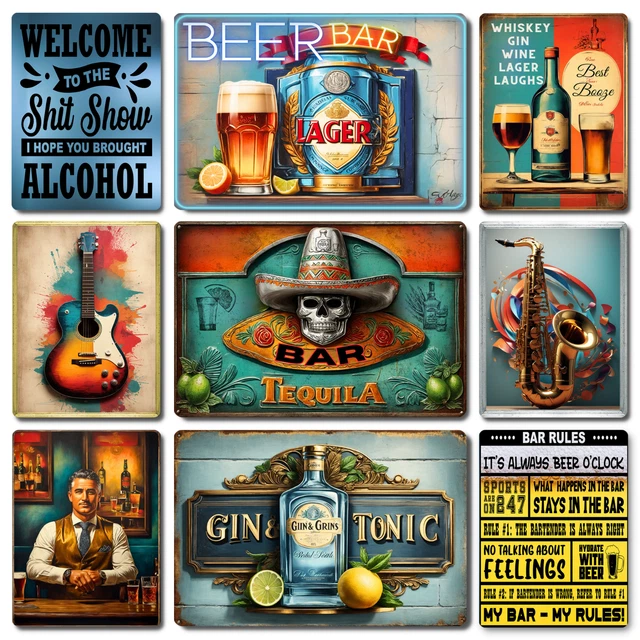 HOME BAR SIGNS Man Cave Decor METAL Wall Art House Plaques Rooms ...