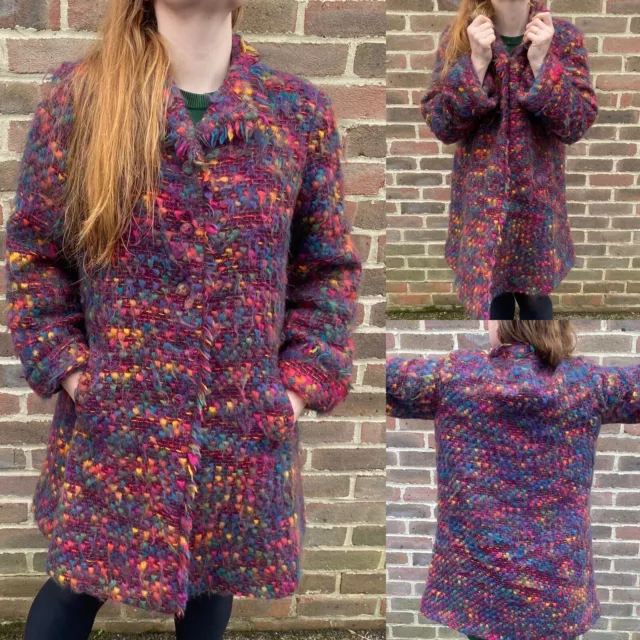 Vtg Caroline Charles luxury mohair textured multicoloured wool coat 12 40 £895