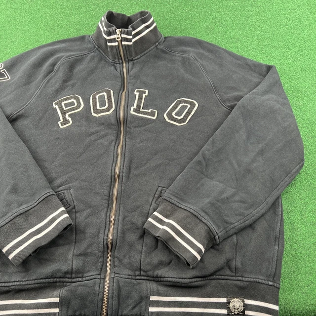 Vintage Polo Ralph Lauren Sweater Mens XXL Black Spellout 67 Zip Up Sweatshirt