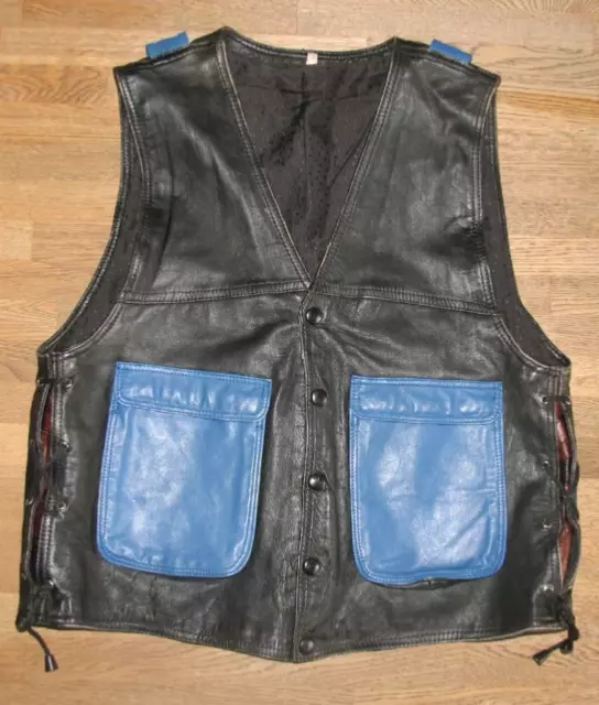 Homme- Schnür- Gilet en Cuir/ Motard- Gilet / Habitude En Noir- Bleu Env. 46/