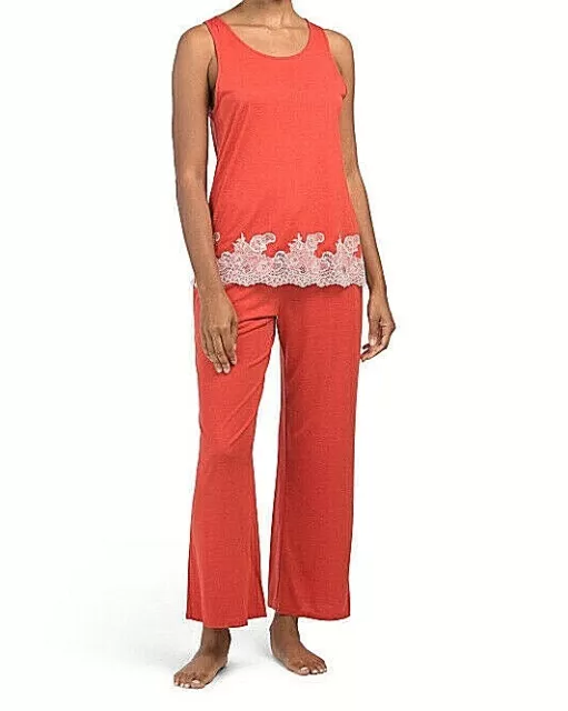 NATORI Papaya Red Knit Modal Blend Luxe Shangri La Pj Set, sz M, New