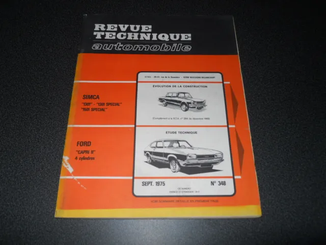 revue technique automobile RTA n°348 - SIMCA 1301 et 1501 - FORD CAPRI II
