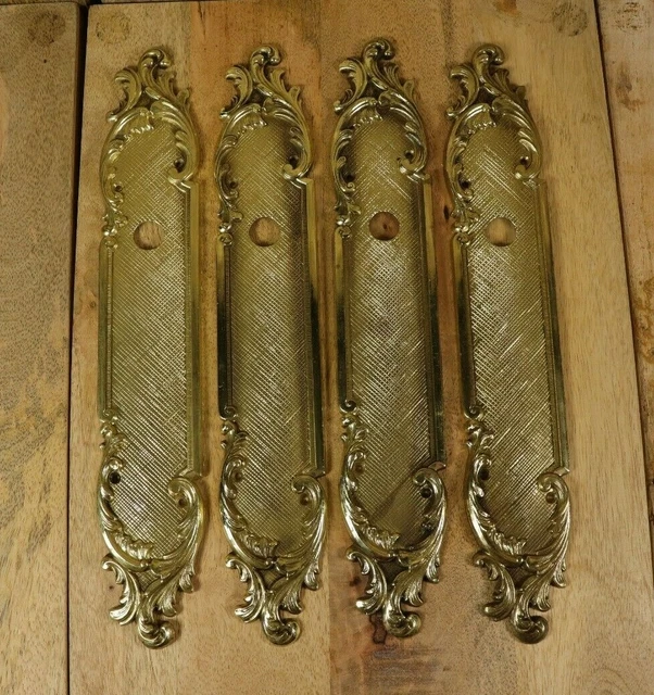 Antique Style LOUIS XV French Gold Brass Metal Door Handle Finger Plate 2 Pairs