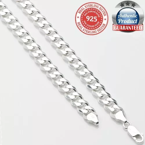 925 sterling silver Italian solid chain curb Cuban Mens Womens  Necklace USA