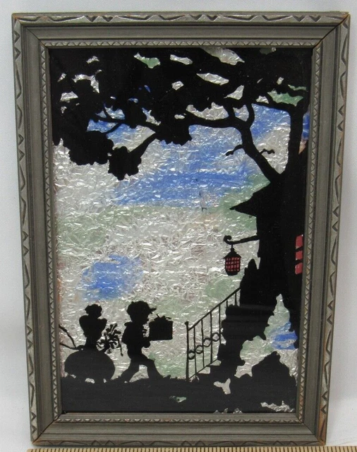 Vintage Silhouette Treehouse Party Forest Fantasy Picture w/ Foil Background 5x7