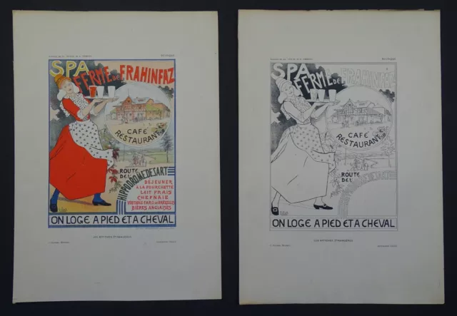 DUYCK & CRESPIN 1897 Affiche Etrangère 2 lithographies originales Spa Ferme Café