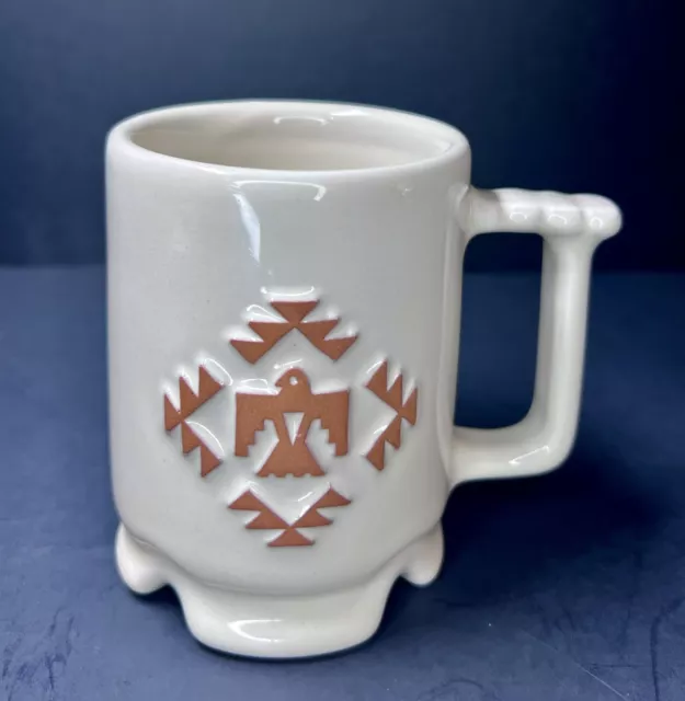 Frankoma Pottery Native American Cream Thunderbird Mug- Terracotta (1) Vintage