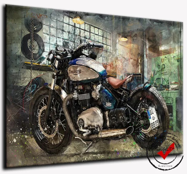 Motorrad Bild Triumph Bonneville Bobber Leinwand Bilder Wandbild Garage Deko Art