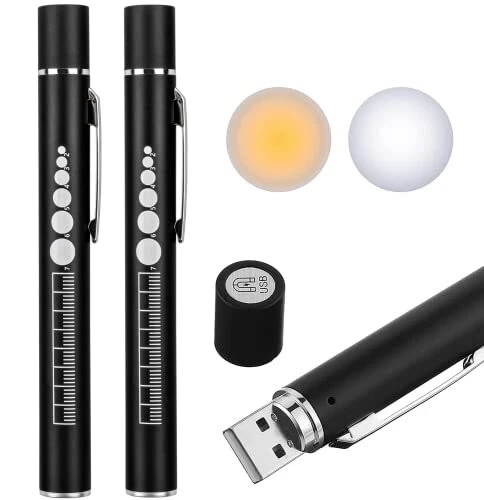 2PCS Dual Beam LED Penlight for Nurses, Doctors, and Medical Professionals Black