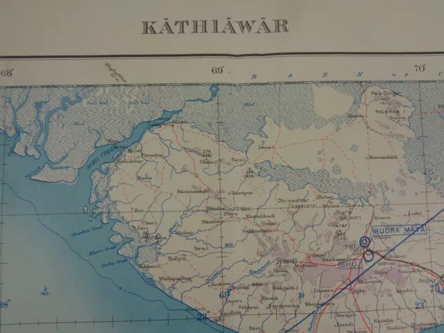 WW2 "RESTRICTED" RAF / Army map entitled "KATHIAWAR" (INDIA)