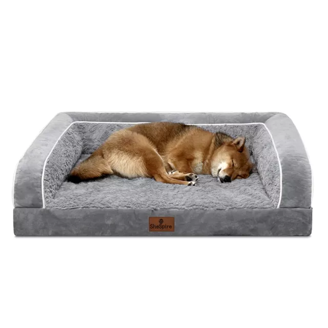 SheSpire Gray Orthopedic Large Dog Bed Memory Foam Bolster Pet Mattress w/ Cover