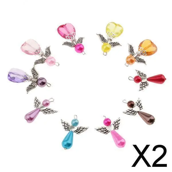 2X 10 Stück gemischt Silber Engel Flügel Perlen Charms Anhänger DIY