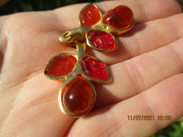Grande Broche Vintage Signée LOOLA PARIS - Cabochons Verre Givré Cœur - Occasion