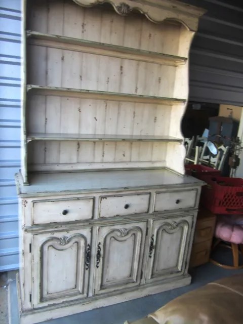 Vtg Pulaski Buffet Base Hutch, Distressed Cream Color, Farmhouse Chic