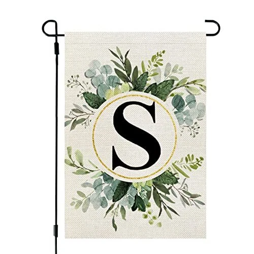 Monogram Letter S Garden Flag Floral 12x18 Inch Double Sided for Outside